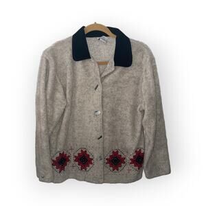 Vintage Teddi Fleece Jacket / 1990s Embroidery Stitch Coat  Size Petite Small